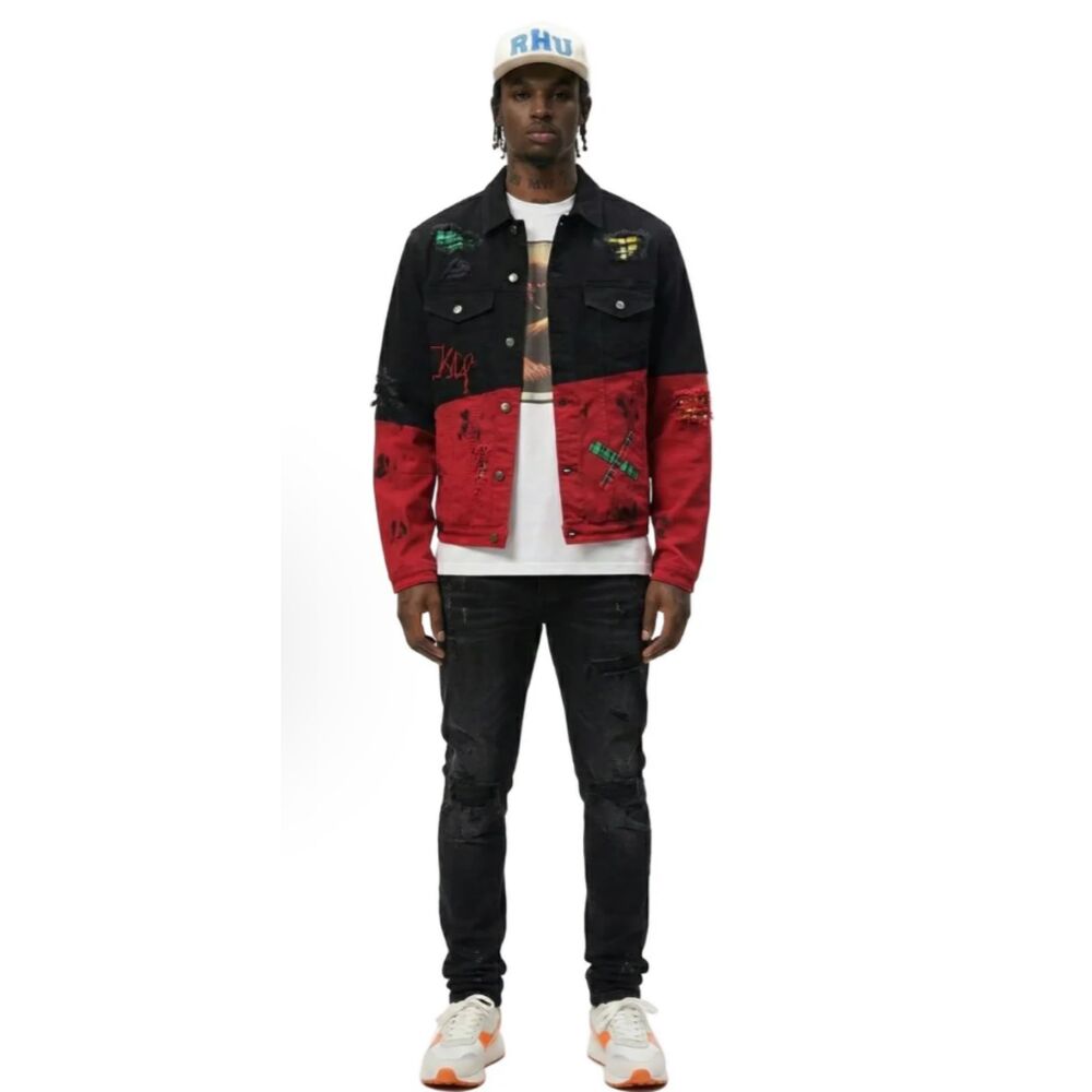 KLEEP Epic Two Tone Twill Jacket Distressed Grunge Alternative Streetwear Coat S